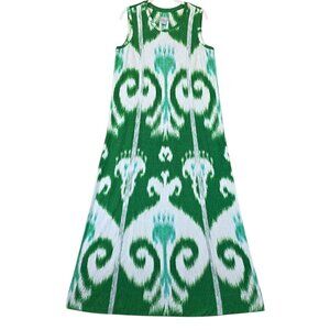 Chicos Maxi Dress Womens 8 10 Green Tropic Emerald Ikat Bloom A Line Sleeveless